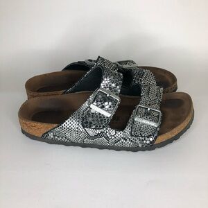 birkenstock Sandals Slides Double Strap Women Sz 40 US 9 Buckle Germany Silver